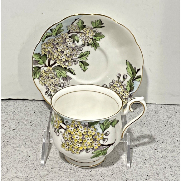 Royal Albert Teacup & Saucer Set England Flower of the Month Hawthorn Bone China - Picture 6 of 9